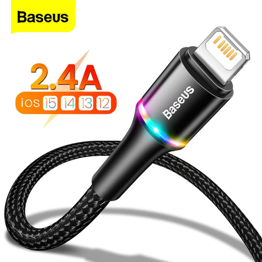 Baseus Cabo USB  para iPhone 12 11 13 Pro XS Max Xr X 8 7 6 LED Lighting Fast Charge Charger e para iPad Wire Cord