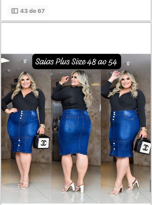 Saia Plus Size Azul Escuro