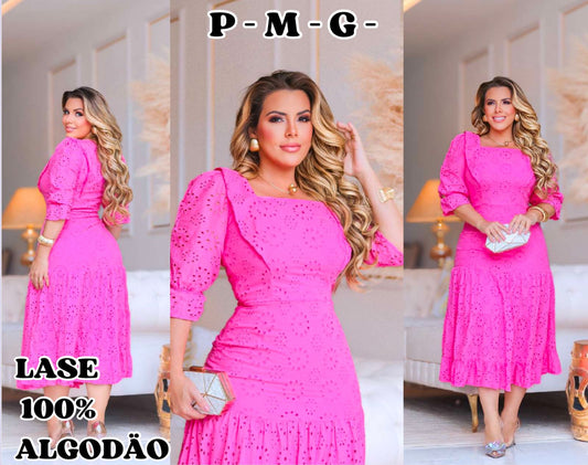 Vestido Rosa de  Laise 100 % Algodão