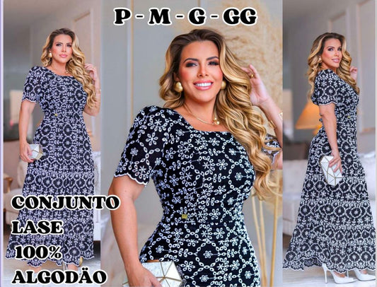 Vestido  Estampado Preto e Branco