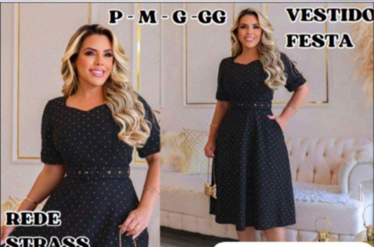 Vestido Preto Rede Strass