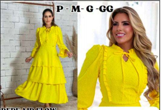 Vestido Amarelo de Crepe AirFlow